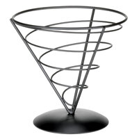 Tablecraft AC77 Vertigo Round Black Appetizer Wire Cone Basket - 7" x 7"