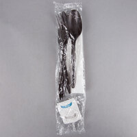 Choice Medium Weight Black Wrapped Plastic Cutlery Set with Napkin and Salt and Pepper Packets - 50/Pack