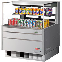 Turbo Air TOM-36L-UFD-S-2S-N 35 inch Stainless Steel Horizontal Refrigerated Open Curtain Merchandiser with 1 Shelf