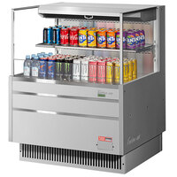 Turbo Air TOM-36L-UF-S-2S-N 35 inch Stainless Steel Horizontal Refrigerated Open Curtain Merchandiser with 1 Shelf