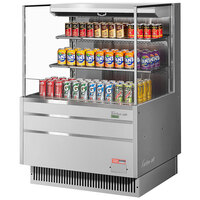 Turbo Air TOM-36L-UF-S-3S-N 35 inch Stainless Steel Horizontal Refrigerated Open Curtain Merchandiser with 2 Shelves