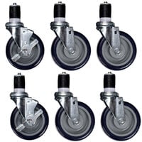 Regency 5" Heavy Duty Swivel Stem Casters for Work Tables and Equipment Stands - 6/Set