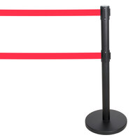 Aarco HBK-27 Black 40 inch Crowd Control / Guidance Stanchion with Dual 84 inch Red Retractable Belts