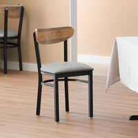 Lancaster Table & Seating Boomerang Black Chair with Light Gray Vinyl Seat and Driftwood Back