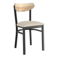 Lancaster Table & Seating Boomerang Series Black Finish Chair with Light Gray Vinyl Seat and Driftwood Back