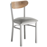 Lancaster Table & Seating Boomerang Clear Coat Chair with Light Gray Vinyl Seat and Driftwood Back