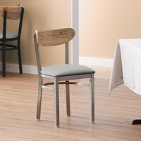 Lancaster Table & Seating Boomerang Clear Coat Chair with Light Gray Vinyl Seat and Driftwood Back
