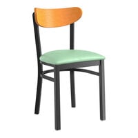 Lancaster Table & Seating Boomerang Series Black Finish Chair with Seafoam Vinyl Seat and Cherry Wood Back