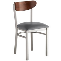 Lancaster Table & Seating Boomerang Clear Coat Chair with Dark Gray Vinyl Seat and Antique Walnut Back