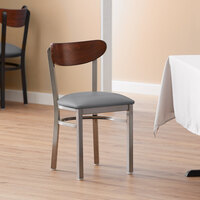 Lancaster Table & Seating Boomerang Clear Coat Chair with Dark Gray Vinyl Seat and Antique Walnut Back