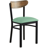 Lancaster Table & Seating Boomerang Black Finish Chair with 2 1/2 inch Seafoam Vinyl Padded Seat and Driftwood Back