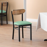Lancaster Table & Seating Boomerang Black Finish Chair with 2 1/2 inch Seafoam Vinyl Padded Seat and Driftwood Back