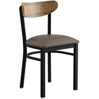 Lancaster Table & Seating Boomerang Black Finish Chair with 2 1/2" Taupe Vinyl Padded Seat and Driftwood Back