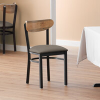 Lancaster Table & Seating Boomerang Black Finish Chair with 2 1/2 inch Taupe Vinyl Padded Seat and Driftwood Back