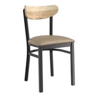 Lancaster Table & Seating Boomerang Series Black Finish Chair with Taupe Vinyl Seat and Driftwood Back