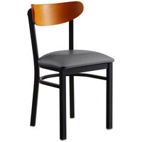 Lancaster Table & Seating Boomerang Black Chair with Dark Gray Vinyl Seat and Cherry Back