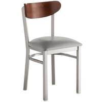 Lancaster Table & Seating Boomerang Clear Coat Chair with Light Gray Vinyl Seat and Antique Walnut Back