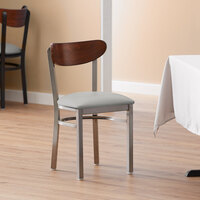 Lancaster Table & Seating Boomerang Clear Coat Chair with Light Gray Vinyl Seat and Antique Walnut Back