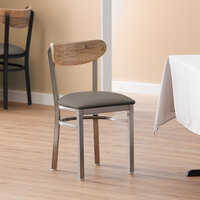 Lancaster Table & Seating Boomerang Clear Coat Finish Chair with 2 1/2 inch Taupe Vinyl Padded Seat and Driftwood Back