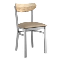 Lancaster Table & Seating Boomerang Series Clear Coat Finish Chair with Taupe Vinyl Seat and Driftwood Back