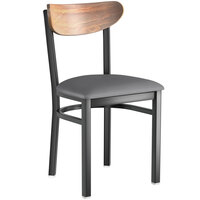 Lancaster Table & Seating Boomerang Black Chair with Dark Gray Vinyl Seat and Vintage Wood Back