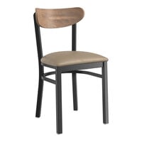 Lancaster Table & Seating Boomerang Series Black Finish Chair with Taupe Vinyl Seat and Vintage Wood Back