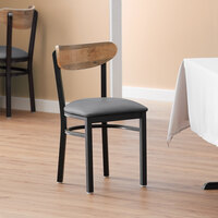 Lancaster Table & Seating Boomerang Black Chair with Dark Gray Vinyl Seat and Driftwood Back