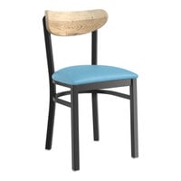 Lancaster Table & Seating Boomerang Series Black Finish Chair with Blue Vinyl Seat and Driftwood Back