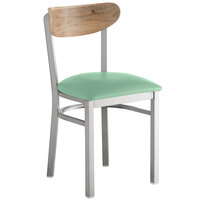 Lancaster Table & Seating Boomerang Clear Coat Finish Chair with 2 1/2" Seafoam Vinyl Padded Seat and Driftwood Back