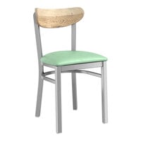 Lancaster Table & Seating Boomerang Series Clear Coat Finish Chair with Seafoam Vinyl Seat and Driftwood Back