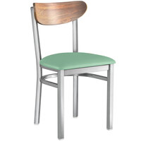 Lancaster Table & Seating Boomerang Clear Coat Chair with Seafoam Vinyl Seat and Vintage Wood Back