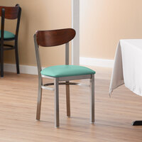 Lancaster Table & Seating Boomerang Clear Coat Chair with Seafoam Vinyl Seat and Antique Walnut Back