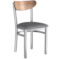 Lancaster Table & Seating Boomerang Clear Coat Chair with Dark Gray Vinyl Seat and Vintage Wood Back