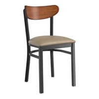 Lancaster Table & Seating Boomerang Series Black Finish Chair with Taupe Vinyl Seat and Antique Walnut Wood Back