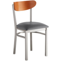 Lancaster Table & Seating Boomerang Clear Coat Chair with Dark Gray Vinyl Seat and Cherry Back