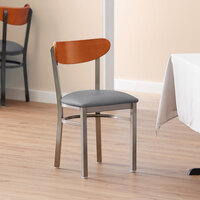 Lancaster Table & Seating Boomerang Clear Coat Chair with Dark Gray Vinyl Seat and Cherry Back