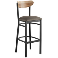 Lancaster Table & Seating Boomerang Bar Height Black Chair with Taupe Vinyl Seat and Driftwood Back