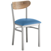 Lancaster Table & Seating Boomerang Clear Coat Chair with Blue Vinyl Seat and Driftwood Back