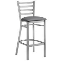Lancaster Table & Seating Clear Coat Ladder Back Bar Height Chair with Dark Gray Padded Seat - Preassembled