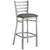 Lancaster Table & Seating Clear Coat Ladder Back Bar Height Chair with Taupe Padded Seat - Detached Seat