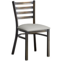 Lancaster Table & Seating Distressed Copper Finish Ladder Back Chair with 2 1/2" Light Gray Vinyl Padded Seat