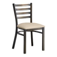 Lancaster Table & Seating Distressed Copper Finish Ladder Back Chair with 2 1/2" Light Gray Vinyl Padded Seat - Detached