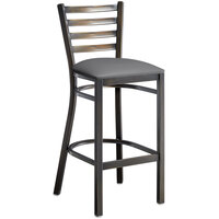 Lancaster Table & Seating Distressed Copper Finish Ladder Back Bar Stool with 2 1/2" Dark Gray Vinyl Padded Seat