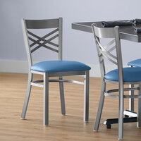 Lancaster Table & Seating Clear Coat Cross Back Chair with Blue Padded Seat - Detached Seat
