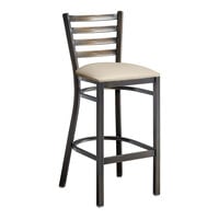 Lancaster Table & Seating Distressed Copper Finish Ladder Back Bar Stool with 2 1/2" Light Gray Vinyl Padded Seat - Detached