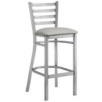 Lancaster Table & Seating Clear Coat Ladder Back Bar Height Chair with Light Gray Padded Seat - Preassembled