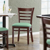 Lancaster Table & Seating Mahogany Finish Wooden Ladder Back Chair with Seafoam Padded Seat - Detached Seat