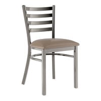 Lancaster Table & Seating Clear Coat Finish Ladder Back Chair with 2 1/2" Taupe Vinyl Padded Seat - Assembled