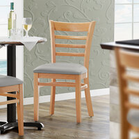 Lancaster Table & Seating Natural Finish Wooden Ladder Back Chair with Light Gray Padded Seat - Detached Seat