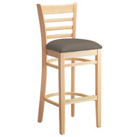 Lancaster Table & Seating Natural Finish Wood Ladder Back Bar Stool with Taupe Vinyl Seat - Assembled